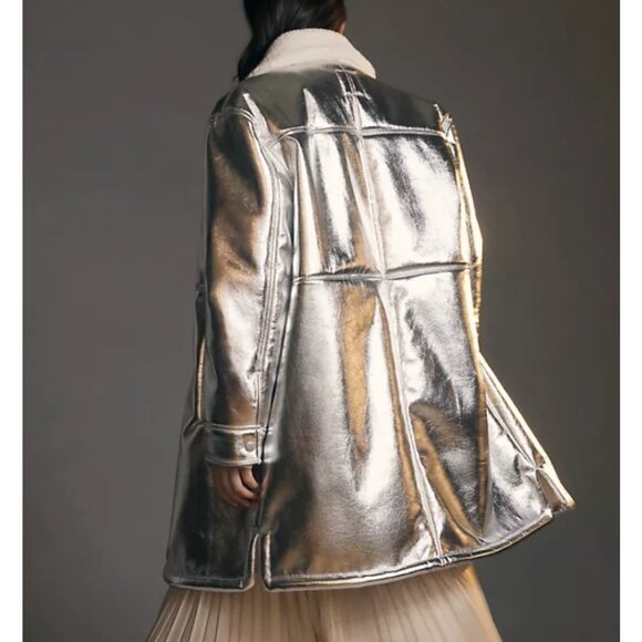 NWT 7 For All Mankind Silver Faux Shearling Coat Jacket Size S - Picture 6 of 12